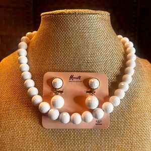 Vintage Monet Classic White Faceted Beaded Jewelry Set
